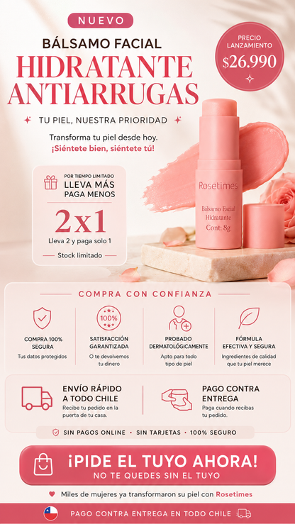 Bálsamo Facial Hidratante Antiarrugas Rosetimes - antes y después